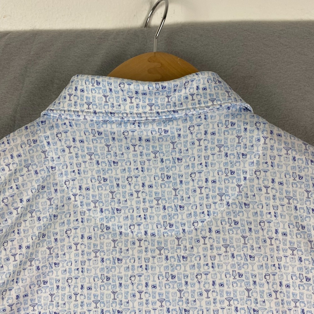 Peter Millar Golf Polo shirt M Cocktail Friday Margarita White Blue Print AOP - Picture 9 of 15